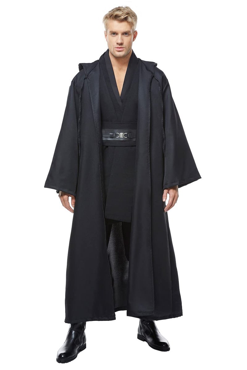 Cosplaysky Men's Tunic Cosplay Costume Adults Outfits Halloween Robe Hooded Uniform Full Set (Black, Small) - Image 4